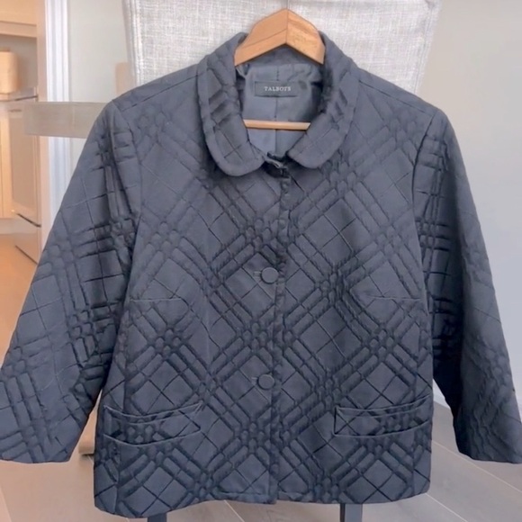 Talbots Quilted Blazer Black 3/4 Sleeves Cotton Blend Womens Size L - Picture 3 of 15